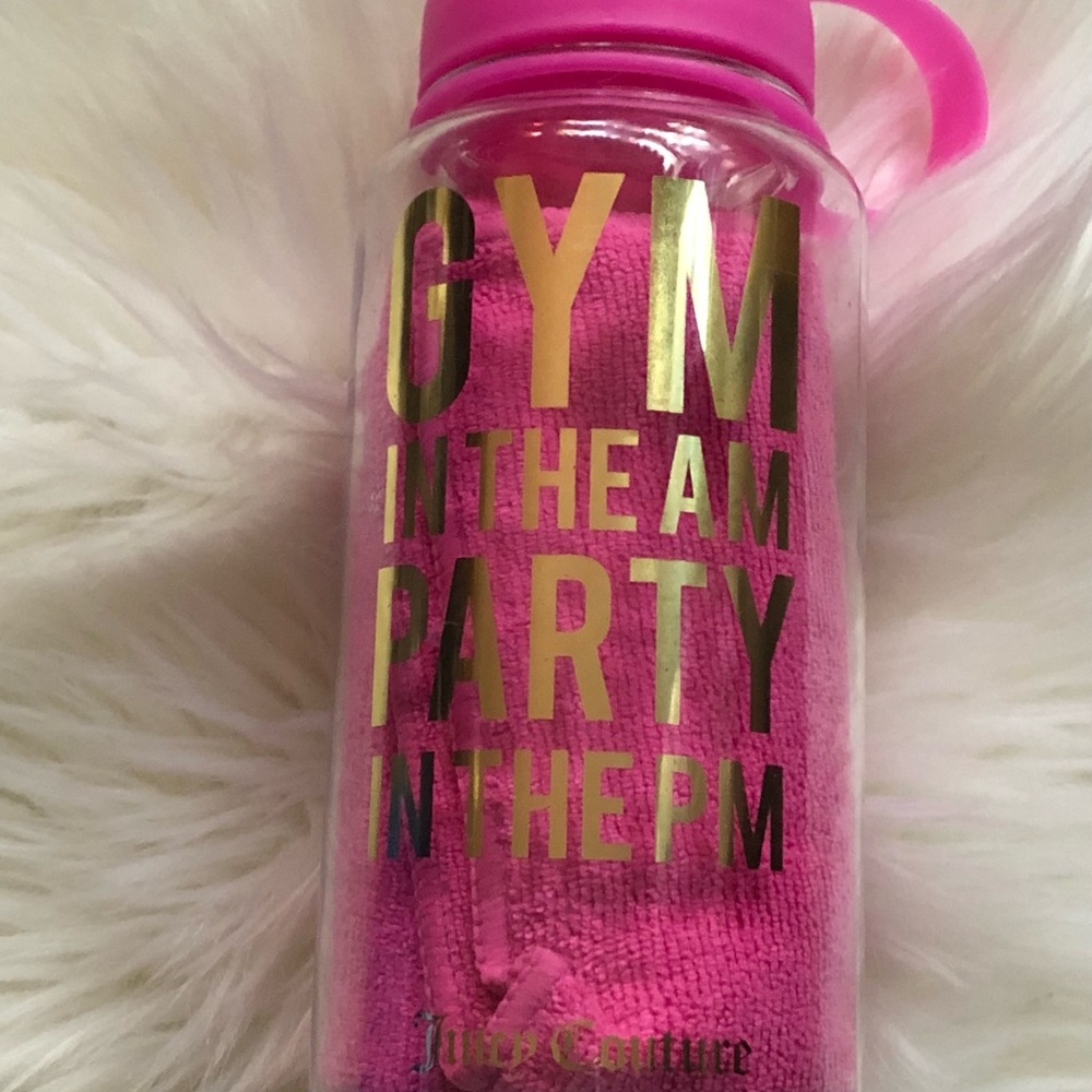 Juicy Couture Hot Pink Water Bottle with Gold Lettering